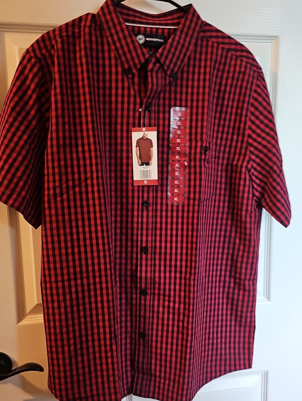 Weatherproof Red and Black Check Short-Sleeve Button-Down Shirt